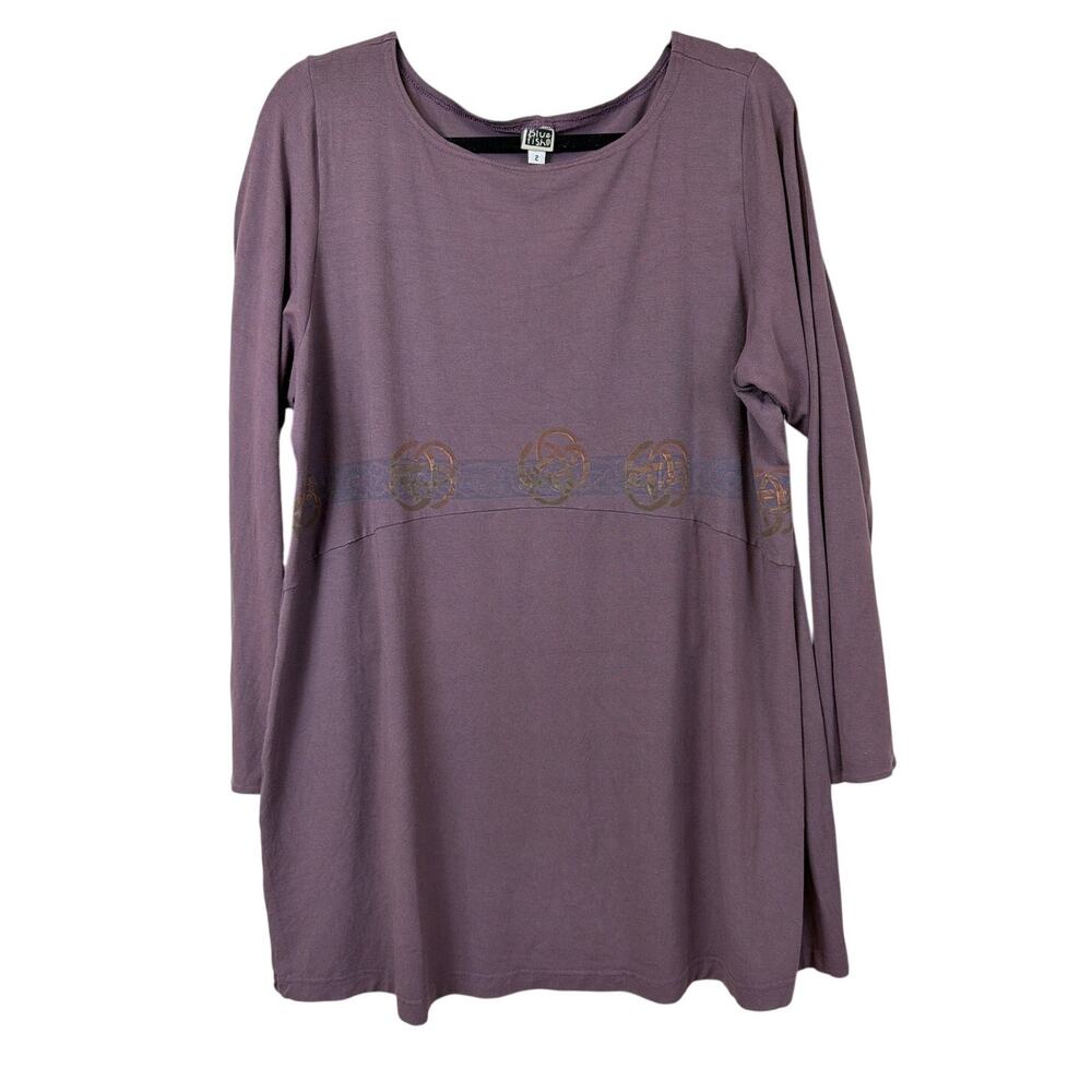 Bluefish Purple Metallic Painting Long Sleeve Tunic Top Size 2X